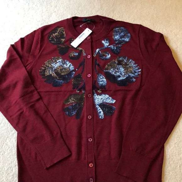 sequin floral embroidered cotton jackie cardigan sweater